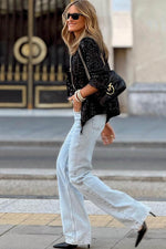 Load image into Gallery viewer, Black Sequin Zip up Round Neck Long Sleeve Jacket - Fashion Queen - 7