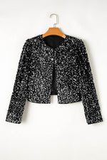 Load image into Gallery viewer, Black Sequined Open Front Cropped Jacket - Fashion Queen - 11