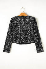 Load image into Gallery viewer, Black Sequined Open Front Cropped Jacket - Fashion Queen - 12