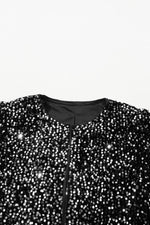 Load image into Gallery viewer, Black Sequined Open Front Cropped Jacket - Fashion Queen - 13