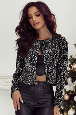 Load image into Gallery viewer, Black Sequined Open Front Cropped Jacket - Fashion Queen - 3