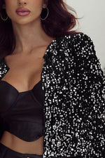 Load image into Gallery viewer, Black Sequined Open Front Cropped Jacket - Fashion Queen - 9