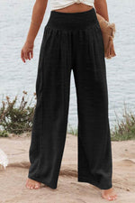Load image into Gallery viewer, Black Shirred High Waist Plus Size Wide Leg Pants - Fashion Queen - 1