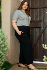 Load image into Gallery viewer, Black Shirred High Waist Plus Size Wide Leg Pants - Fashion Queen - 11