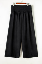 Load image into Gallery viewer, Black Shirred High Waist Plus Size Wide Leg Pants - Fashion Queen - 12