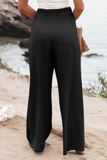Load image into Gallery viewer, Black Shirred High Waist Plus Size Wide Leg Pants - Fashion Queen - 2