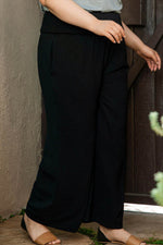 Load image into Gallery viewer, Black Shirred High Waist Plus Size Wide Leg Pants - Fashion Queen - 7