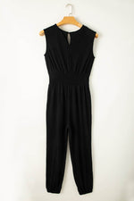 Load image into Gallery viewer, Black Shirred High Waist Sleeveless V Neck Jumpsuit - Fashion Queen - 7