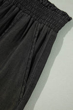 Load image into Gallery viewer, Black Side Pockets Frilled Smocked High Waist Wide Leg Jeans - Fashion Queen - 13