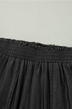 Load image into Gallery viewer, Black Side Pockets Frilled Smocked High Waist Wide Leg Jeans - Fashion Queen - 14