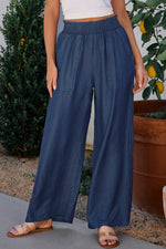 Load image into Gallery viewer, Black Side Pockets Frilled Smocked High Waist Wide Leg Jeans - Fashion Queen - 17