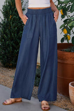 Load image into Gallery viewer, Black Side Pockets Frilled Smocked High Waist Wide Leg Jeans - Fashion Queen - 4
