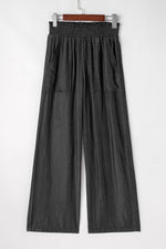 Load image into Gallery viewer, Black Side Pockets Frilled Smocked High Waist Wide Leg Jeans - Fashion Queen - 9