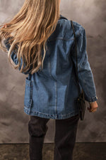 Load image into Gallery viewer, Black Side Pockets Lapel Collar Denim Jacket - Fashion Queen - 5