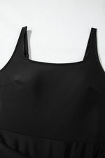 Load image into Gallery viewer, Black Side Tied Waist Square Neck Adjustable Straps A-line One Piece Swim Dress - Fashion Queen - 15