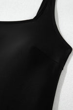 Load image into Gallery viewer, Black Side Tied Waist Square Neck Adjustable Straps A-line One Piece Swim Dress - Fashion Queen - 16