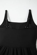 Load image into Gallery viewer, Black Side Tied Waist Square Neck Adjustable Straps A-line One Piece Swim Dress - Fashion Queen - 19
