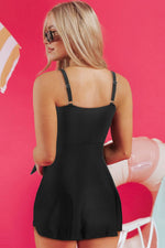 Load image into Gallery viewer, Black Side Tied Waist Square Neck Adjustable Straps A-line One Piece Swim Dress - Fashion Queen - 2