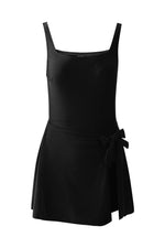 Load image into Gallery viewer, Black Side Tied Waist Square Neck Adjustable Straps A-line One Piece Swim Dress - Fashion Queen - 9