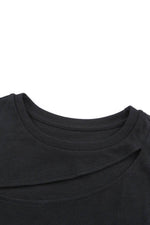 Load image into Gallery viewer, Black Slash Cutout Cap Sleeve T Shirt - Fashion Queen - 12