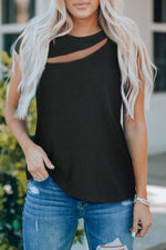 Load image into Gallery viewer, Black Slash Cutout Cap Sleeve T Shirt - Fashion Queen - 6
