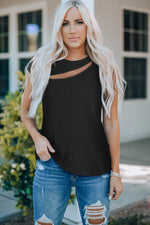 Load image into Gallery viewer, Black Slash Cutout Cap Sleeve T Shirt - Fashion Queen - 7