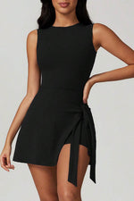 Load image into Gallery viewer, Black Sleeveless Knot Skirt Hem Sports Romper - Fashion Queen - 1
