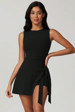 Load image into Gallery viewer, Black Sleeveless Knot Skirt Hem Sports Romper - Fashion Queen - 15