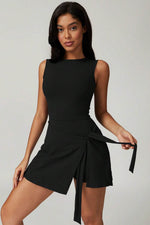Load image into Gallery viewer, Black Sleeveless Knot Skirt Hem Sports Romper - Fashion Queen - 16