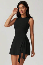 Load image into Gallery viewer, Black Sleeveless Knot Skirt Hem Sports Romper - Fashion Queen - 17