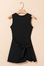 Load image into Gallery viewer, Black Sleeveless Knot Skirt Hem Sports Romper - Fashion Queen - 2