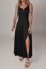 Load image into Gallery viewer, Black Sleeveless Scoop Neck Flared Split Midi Dress - Fashion Queen - 1
