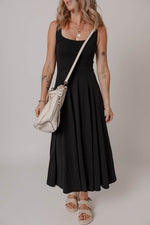 Load image into Gallery viewer, Black Sleeveless Scoop Neck Flared Split Midi Dress - Fashion Queen - 10