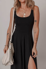 Load image into Gallery viewer, Black Sleeveless Scoop Neck Flared Split Midi Dress - Fashion Queen - 11