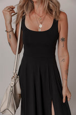 Load image into Gallery viewer, Black Sleeveless Scoop Neck Flared Split Midi Dress - Fashion Queen - 12