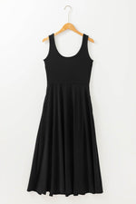 Load image into Gallery viewer, Black Sleeveless Scoop Neck Flared Split Midi Dress - Fashion Queen - 13