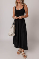 Load image into Gallery viewer, Black Sleeveless Scoop Neck Flared Split Midi Dress - Fashion Queen - 6