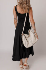 Load image into Gallery viewer, Black Sleeveless Scoop Neck Flared Split Midi Dress - Fashion Queen - 9