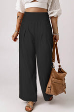 Load image into Gallery viewer, Black Smocked Wide Waistband High Waist Wide Leg Pants - Fashion Queen - 3