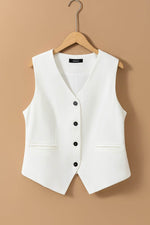 Load image into Gallery viewer, Black Solid Color Button up V Neck Suit Vest - Fashion Queen - 15