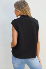 Load image into Gallery viewer, Black Solid Color Cable Knit High Neck Sweater Vest - Fashion Queen - 2