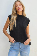 Load image into Gallery viewer, Black Solid Color Cable Knit High Neck Sweater Vest - Fashion Queen - 4