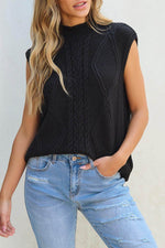 Load image into Gallery viewer, Black Solid Color Cable Knit High Neck Sweater Vest - Fashion Queen - 7