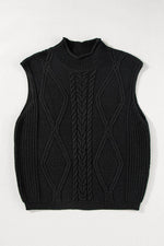 Load image into Gallery viewer, Black Solid Color Cable Knit High Neck Sweater Vest - Fashion Queen - 8