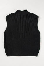 Load image into Gallery viewer, Black Solid Color Cable Knit High Neck Sweater Vest - Fashion Queen - 9