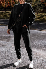 Load image into Gallery viewer, Black Solid Color High Low Pullover and Skinny Pants Set - Fashion Queen - 1