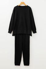 Load image into Gallery viewer, Black Solid Color High Low Pullover and Skinny Pants Set - Fashion Queen - 11