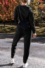 Load image into Gallery viewer, Black Solid Color High Low Pullover and Skinny Pants Set - Fashion Queen - 2