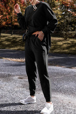 Load image into Gallery viewer, Black Solid Color High Low Pullover and Skinny Pants Set - Fashion Queen - 3