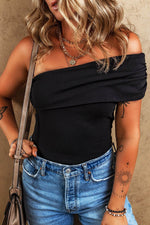 Load image into Gallery viewer, Black Solid Color Pleated One Shoulder Bodysuit - Fashion Queen - 5